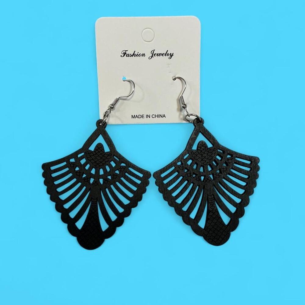Black boho wood cut out earings,